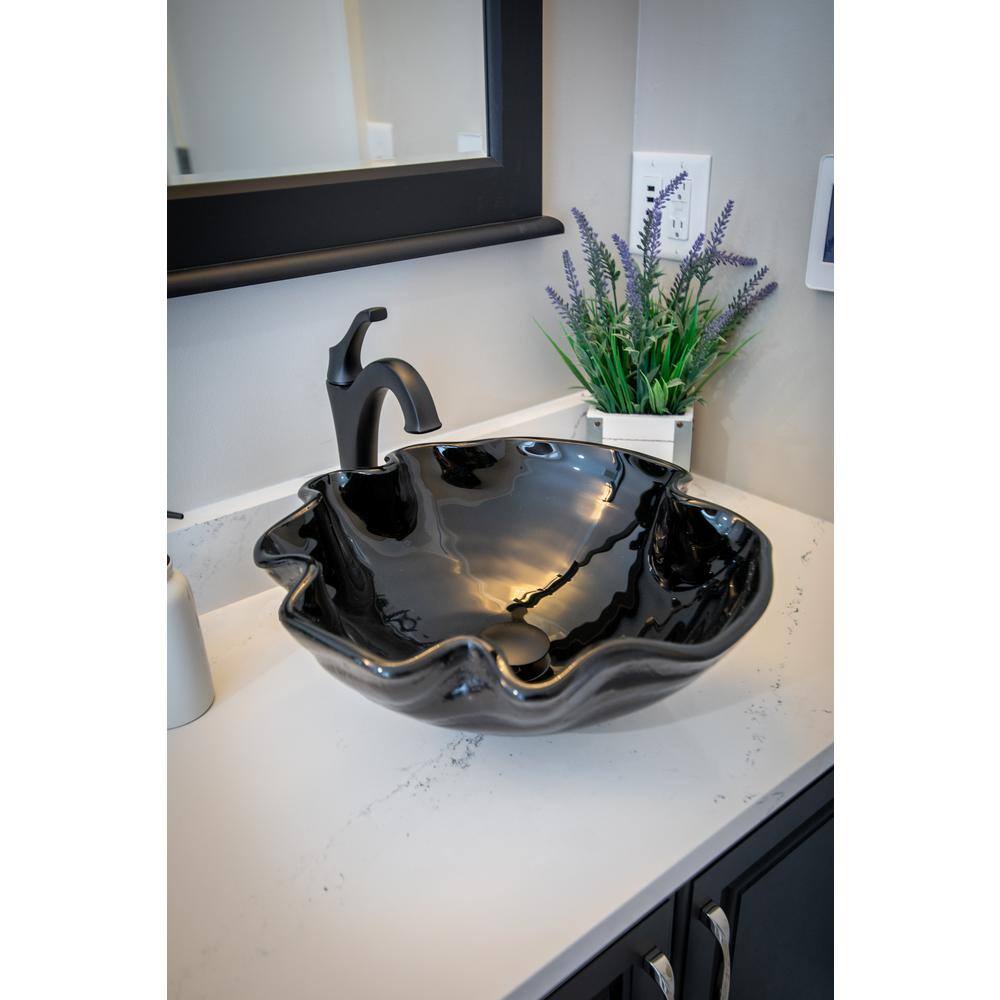 Eden Bath Midnight Wave Black Glass Round Vessel Sink EB_GS68