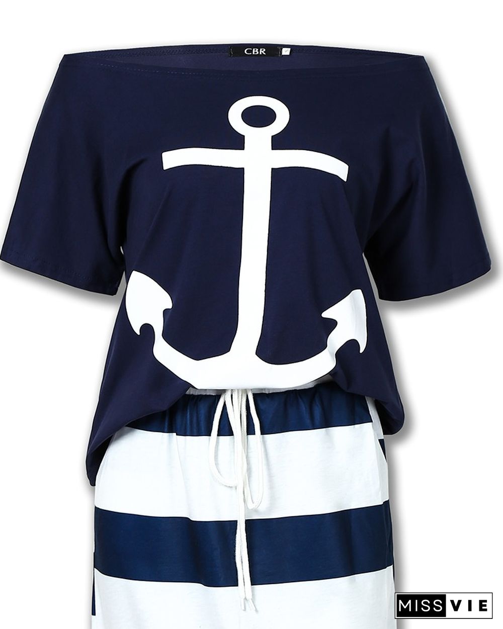 Boat Anchor Print T-Shirt & Striped Skirt Set