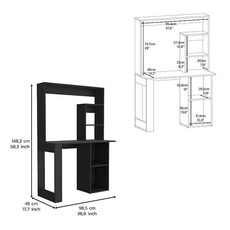 DEPOT E-SHOP Ethel Writing Computer Desk with Storage Shelves and Hutch， Black