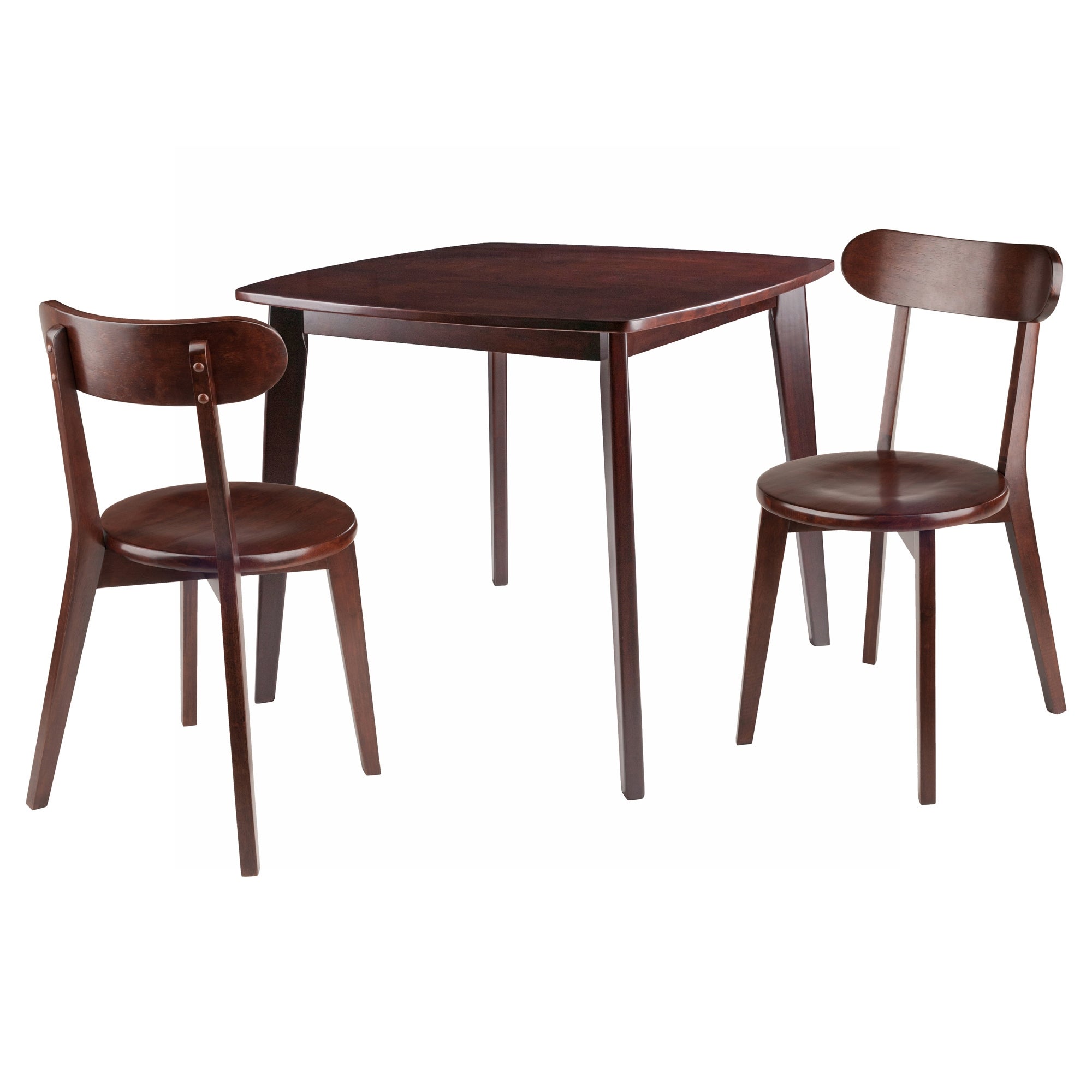 Wood Pauline 3-PC Set， Dining Table and 2 Chairs， Walnut Finish