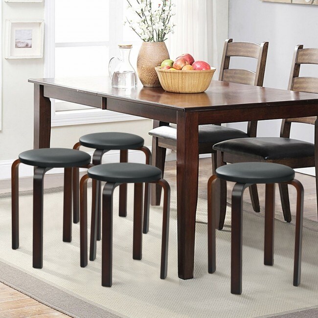 Set of 4 Bentwood Round Stool Stackable Dining Chair with Padded Seat   15\