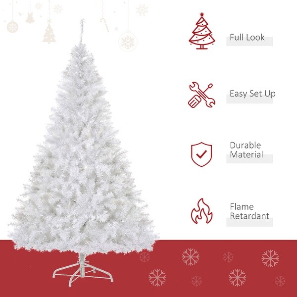 HOMCOM White Christmas Tree with Lights，Prelit LED Christmas Tree with Stand，6 ft. Christmas Tree