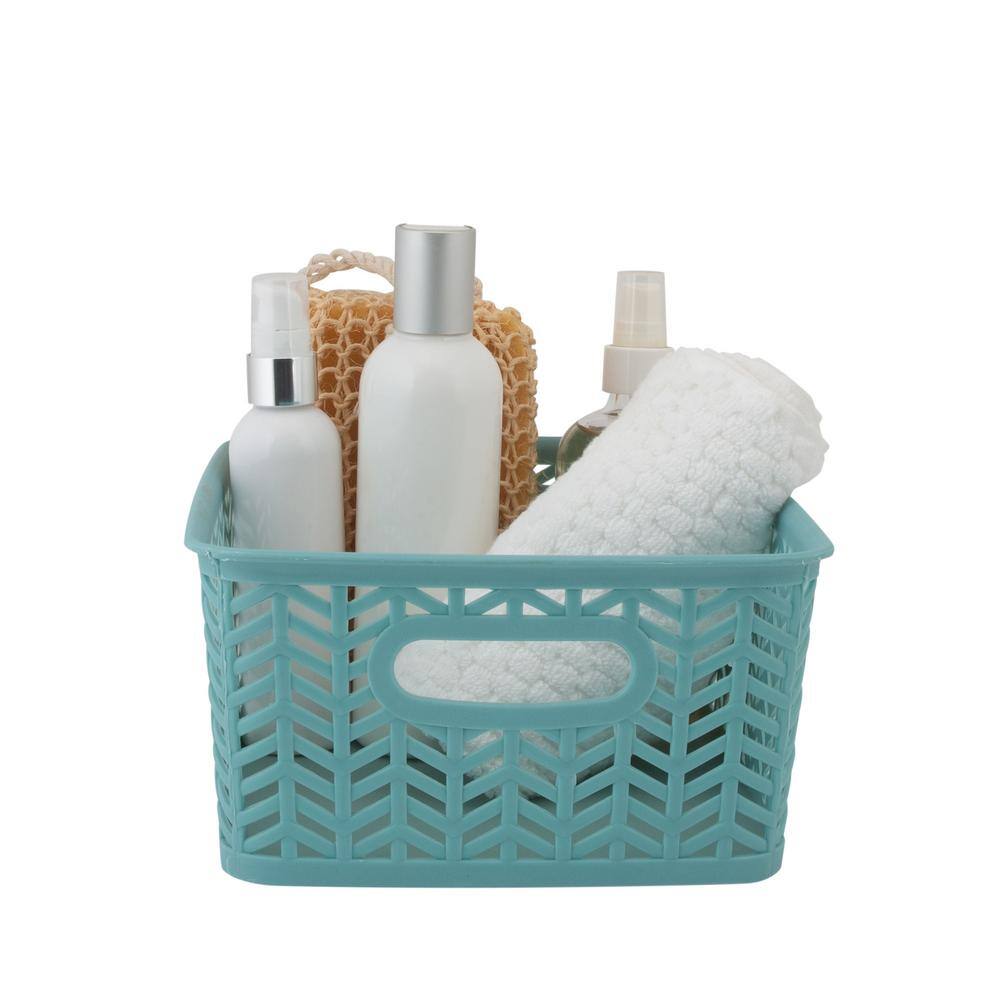 Simplify 3 Pack Small Herringbone Cube Storage Bin Basket In Dusty blue 25173-Dusty-3Pk