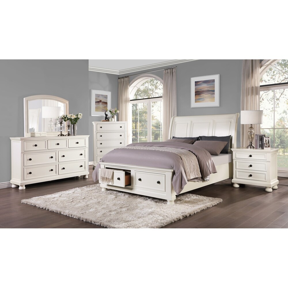 Delia 3 Piece White Modern Sleigh Storage Platform Bedroom Set