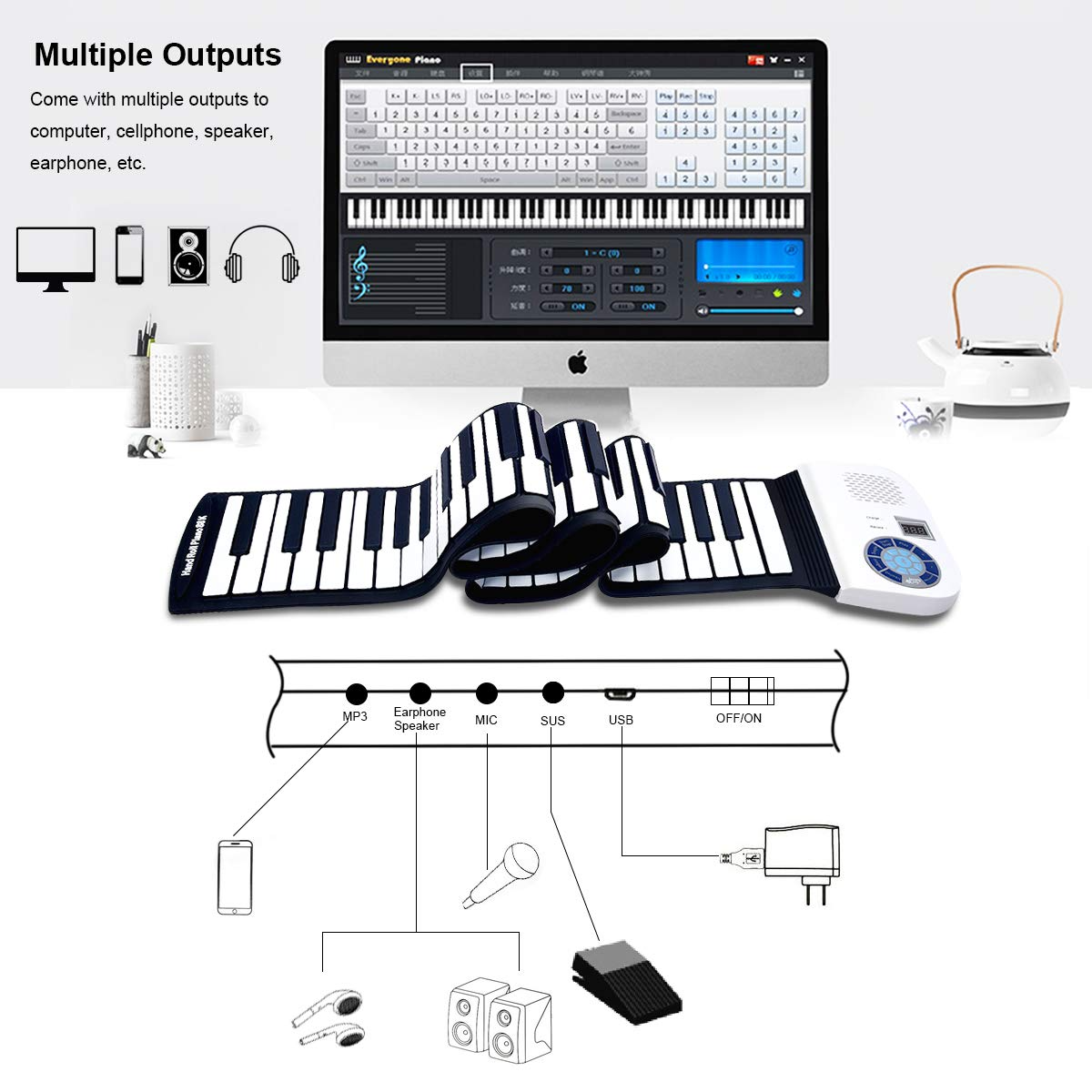 88 Keys Roll Up Piano, Upgraded Electronic Piano Keyboard