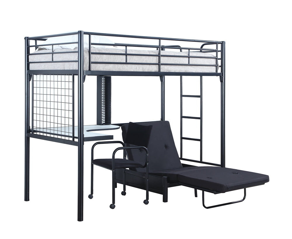 Jenner Metal Twin Futon Workstation Loft Bed Black-2209