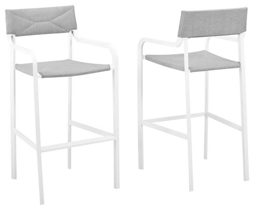 Raleigh Outdoor Patio Aluminum Bar Stool Set of 2 EEI 3963 WHI GRY   Contemporary   Outdoor Bar Stools And Counter Stools   by Kolibri Decor  Houzz