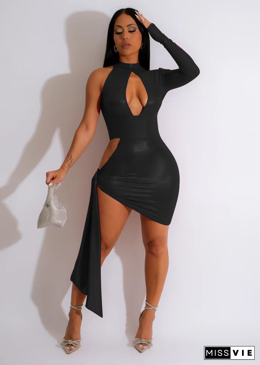 Single Shoulder Hollow Out Bodycon Sexy Party Dresses