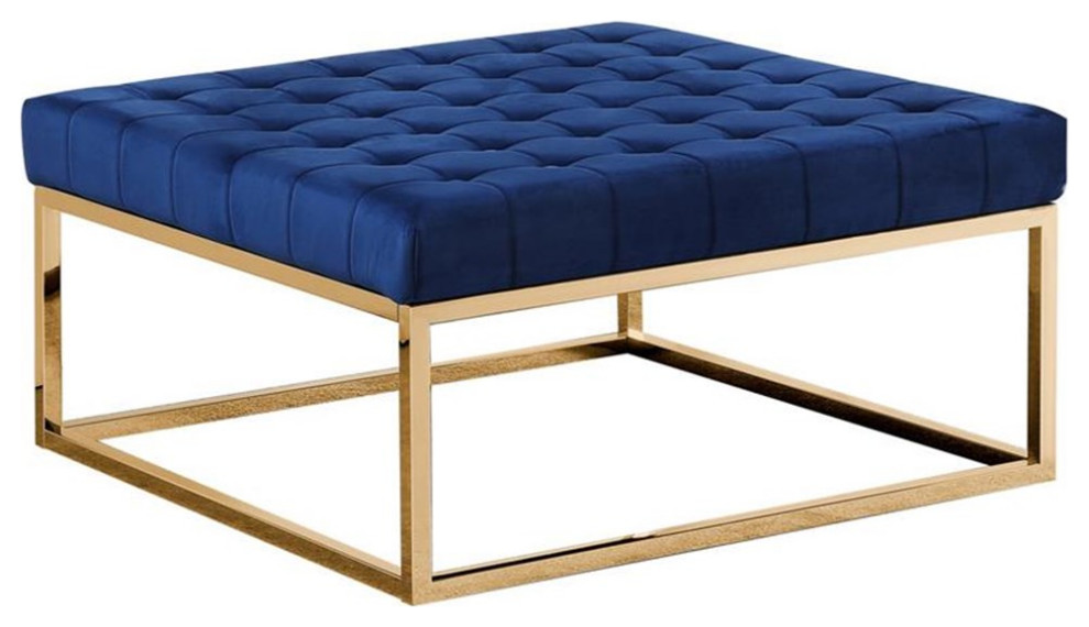 Best Master Velvet Upholstery Square Ottoman Coffee Table Navy Blue/Gold Base   Contemporary   Footstools And Ottomans   by Homesquare  Houzz