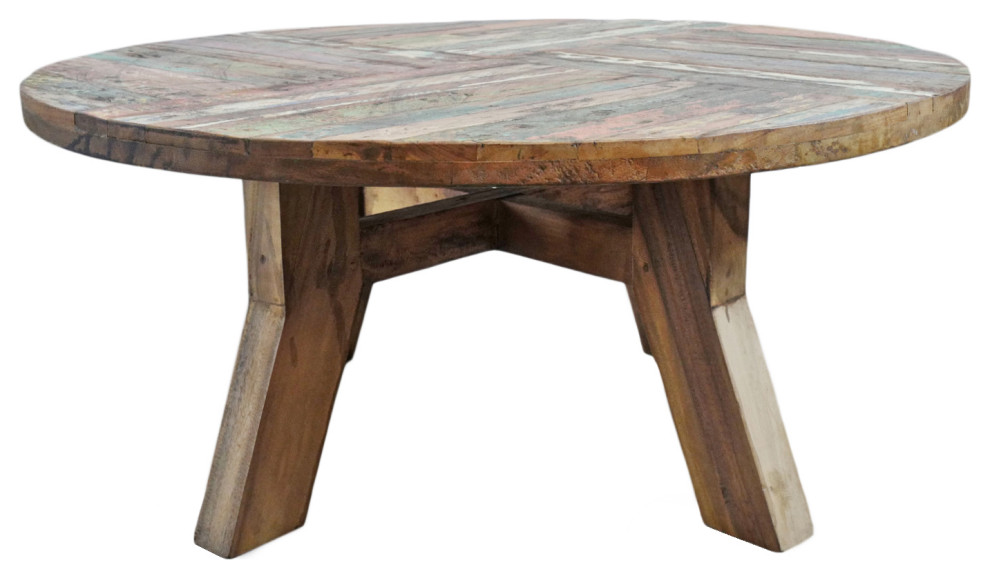 Reclaimed Round Boat Wood Coffee Table 2   Farmhouse   Coffee Tables   by Design Mix Furniture  Houzz