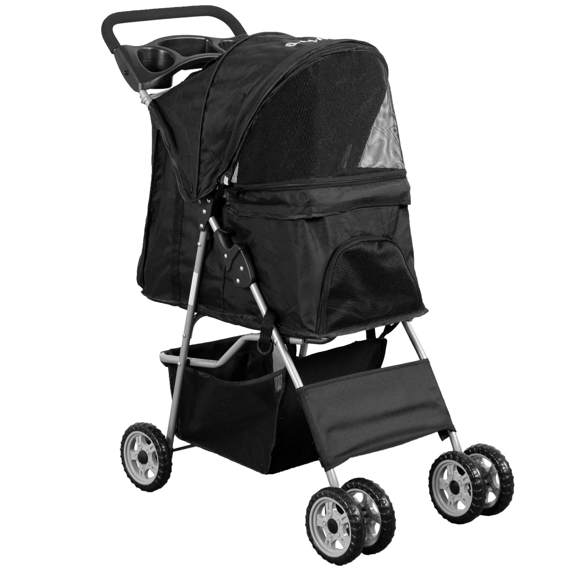 VIVO Four Wheel Pet Stroller / Cat and Dog Foldable Carrier Strolling Cart Black