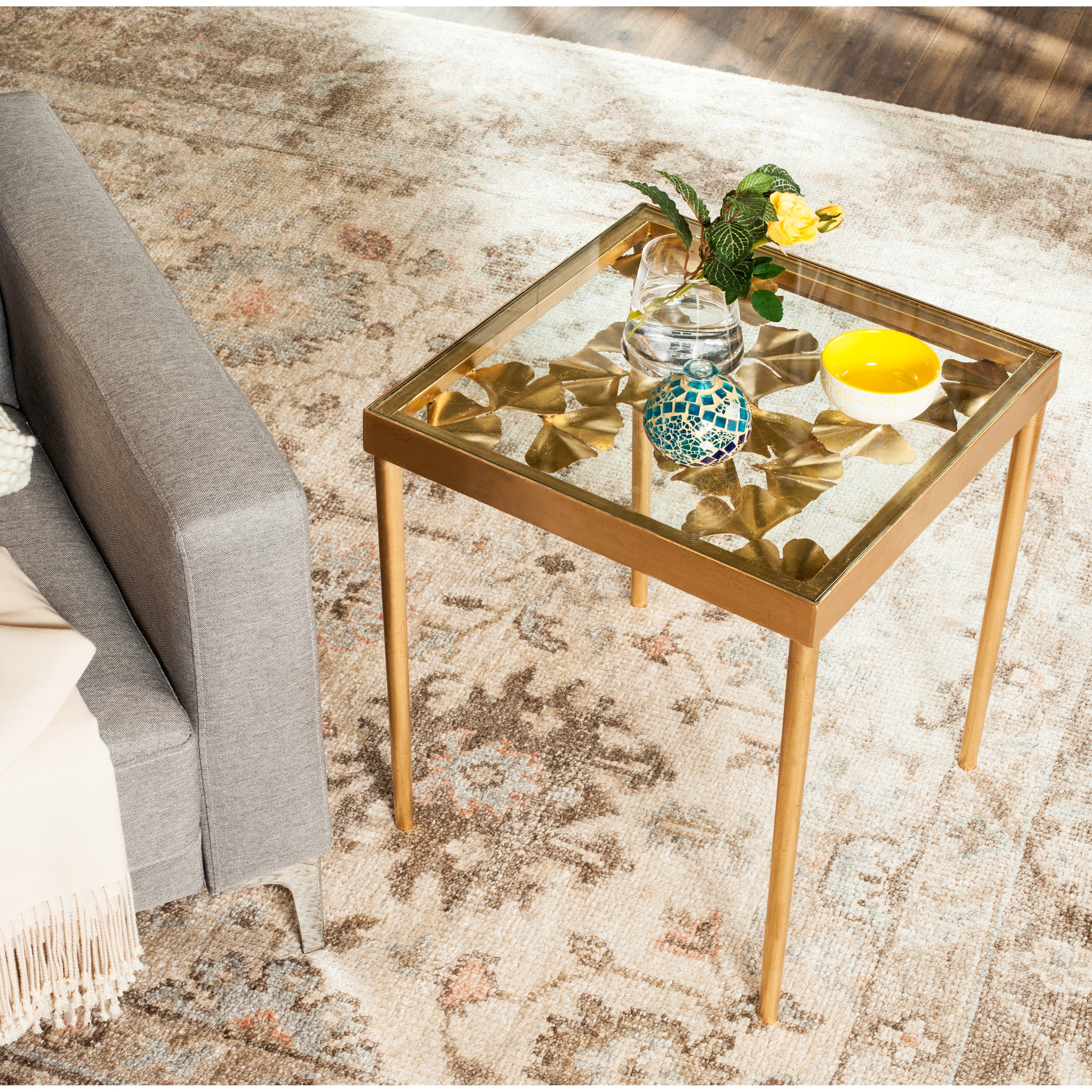 SAFAVIEH Otto Antique Gold Leaf Side Table