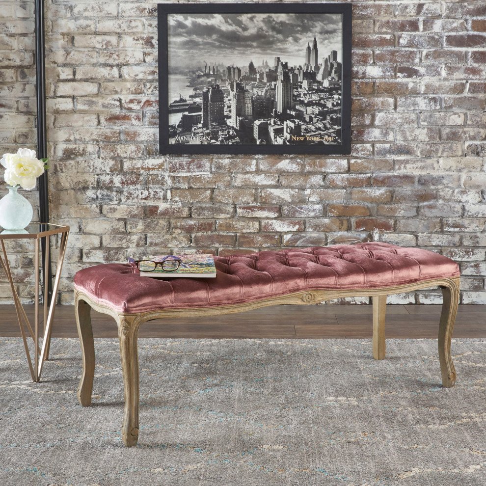 GDF Studio Talia Elegant Tufted New Velvet Blush Cushion Bench   Traditional   Upholstered Benches   by GDFStudio  Houzz