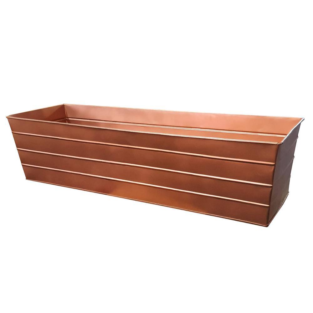 Benjara Large Copper Rectangular Metal Flower Planter Box with Embossed Line Design BM195218