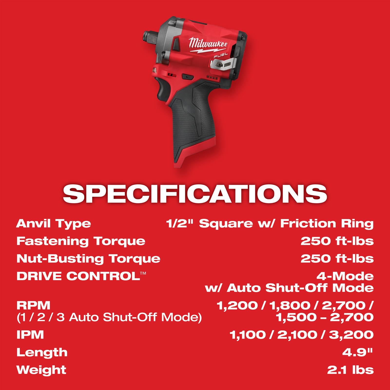 Milwaukee Tool 2555-22 Milwaukee M12 FUEL Stubby Impact Wrenches