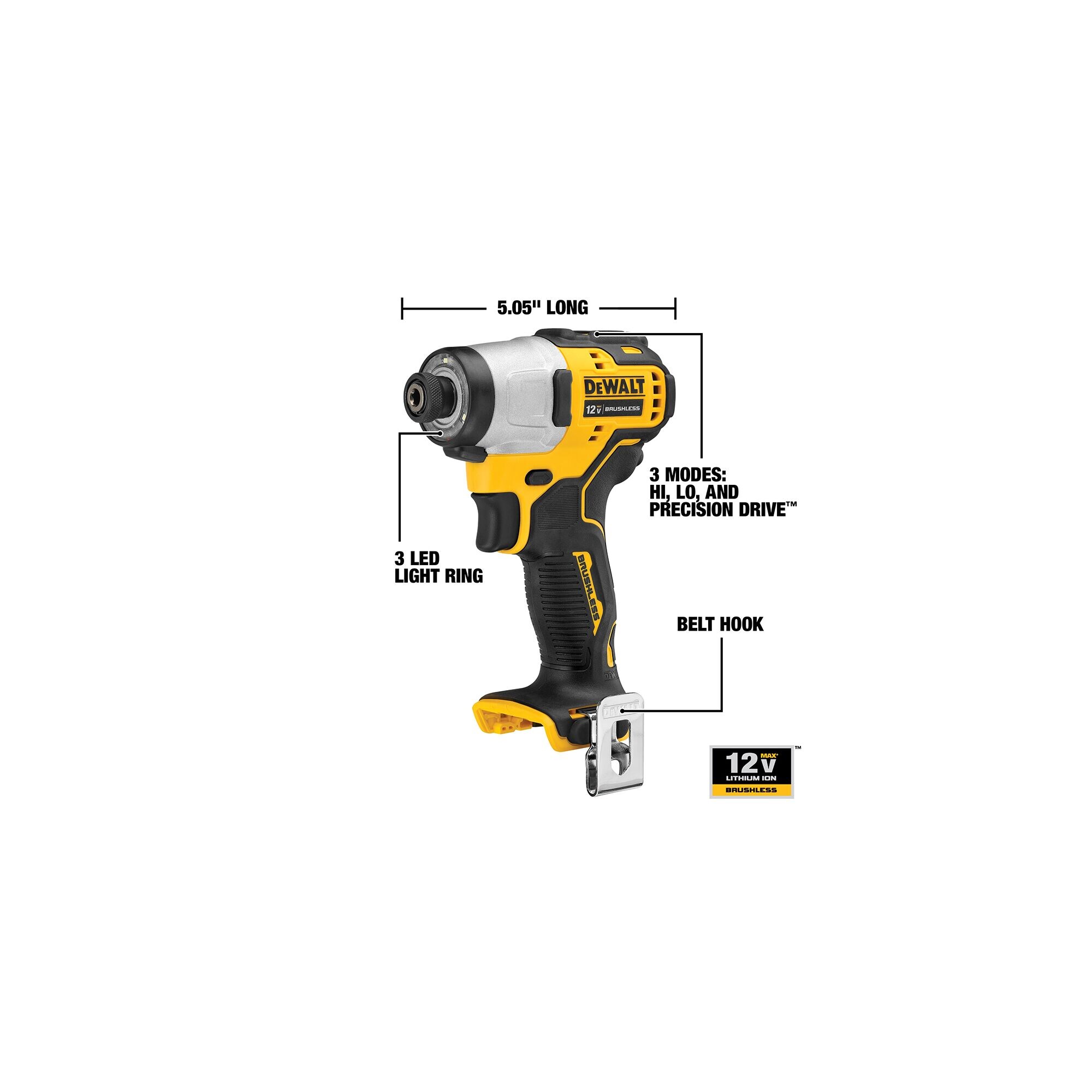 DEWALT DCF801B XTREME 12-volt Max 1/4-in Variable Speed Brushless Cordless Impact Driver