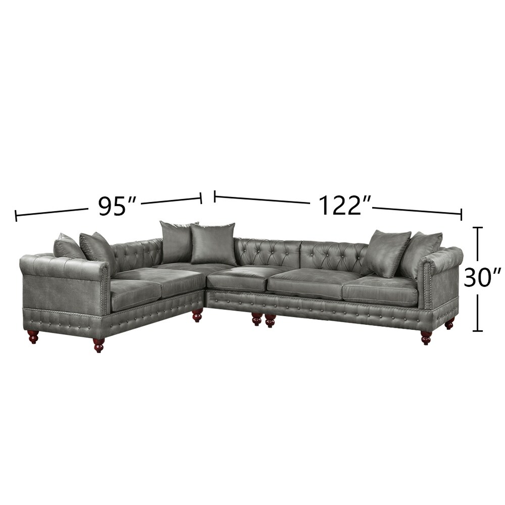 4 Piece Leatherette Upholstered Sectional Sofa Set with Wood Legs