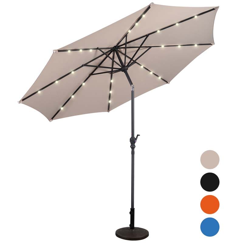 10 FT Outdoor Market Patio Umbrella with Solar LED Lights & Crank, Easy Tilt Table Umbrella for Deck Pool