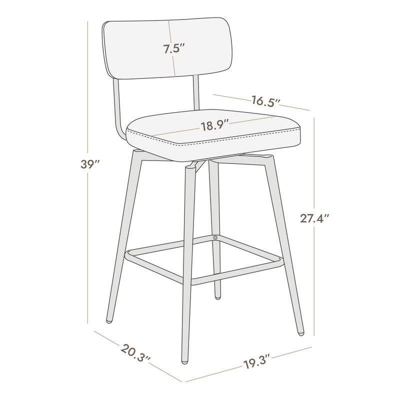 Elise Counter Height Swivel Bar Stool Chairs Set of 2 with Metal Frame