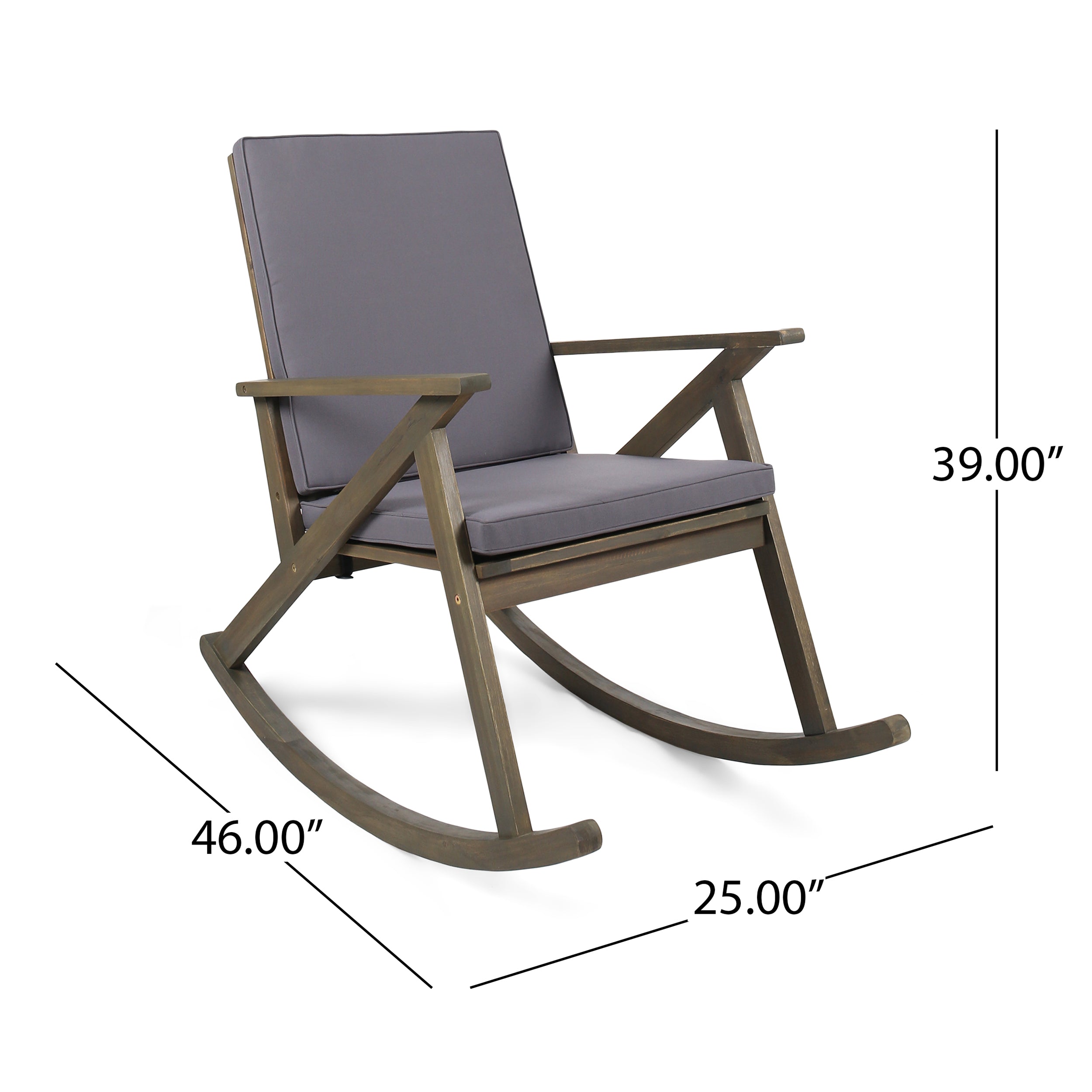 Outdoor Acacia Wood Rocking Chair with Cushion, Grey