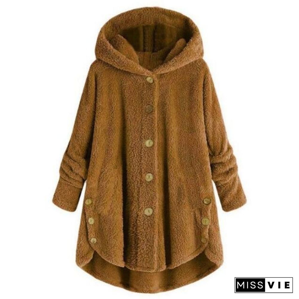 New Women's Fashion Warm Jacket Autumn Winter Casual Plush Fleece Hooded Coat Loose Cardigan Sweater Winter Hoody Tops Plus Size