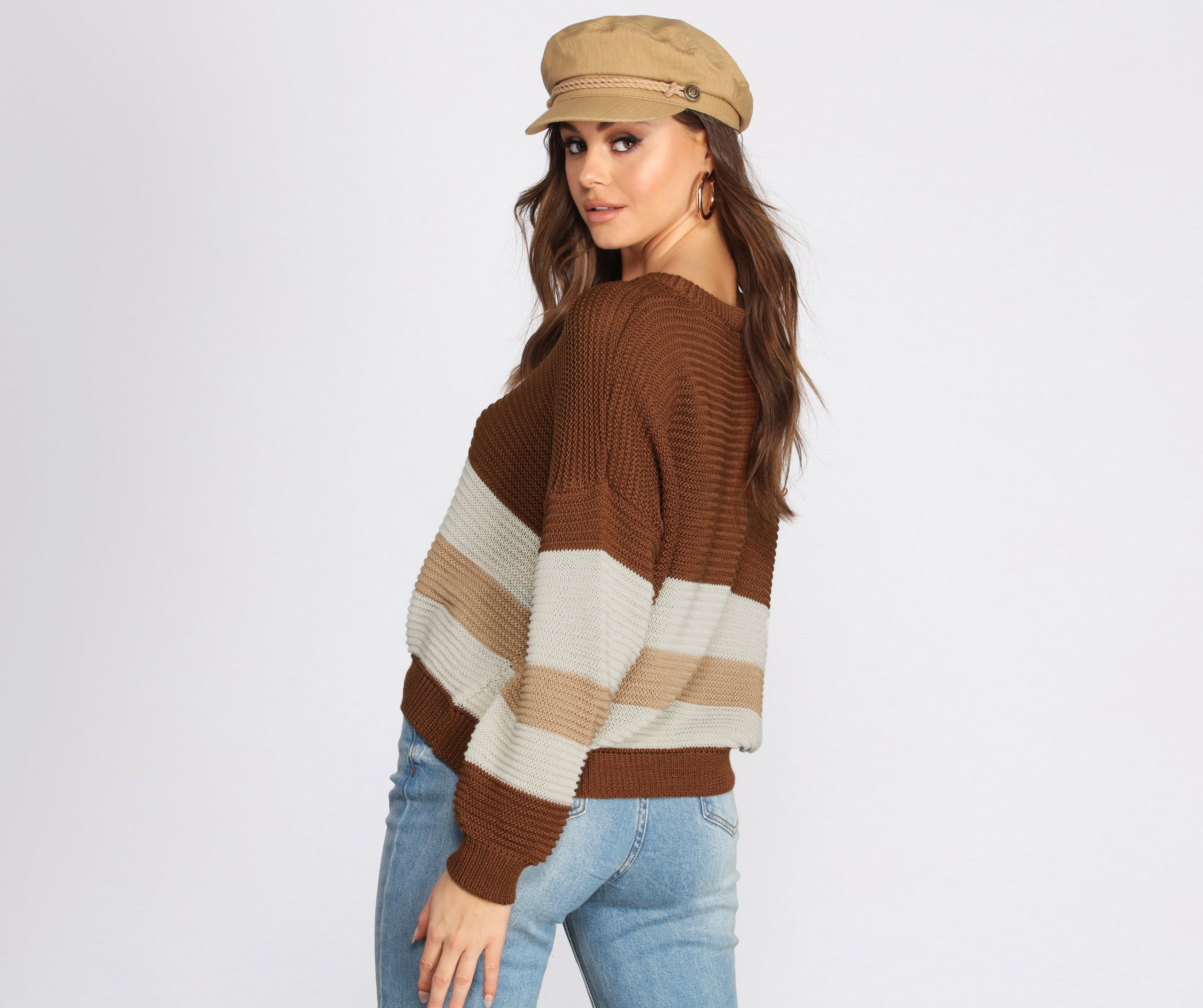 Colorblock Striped Crew Neck Sweater