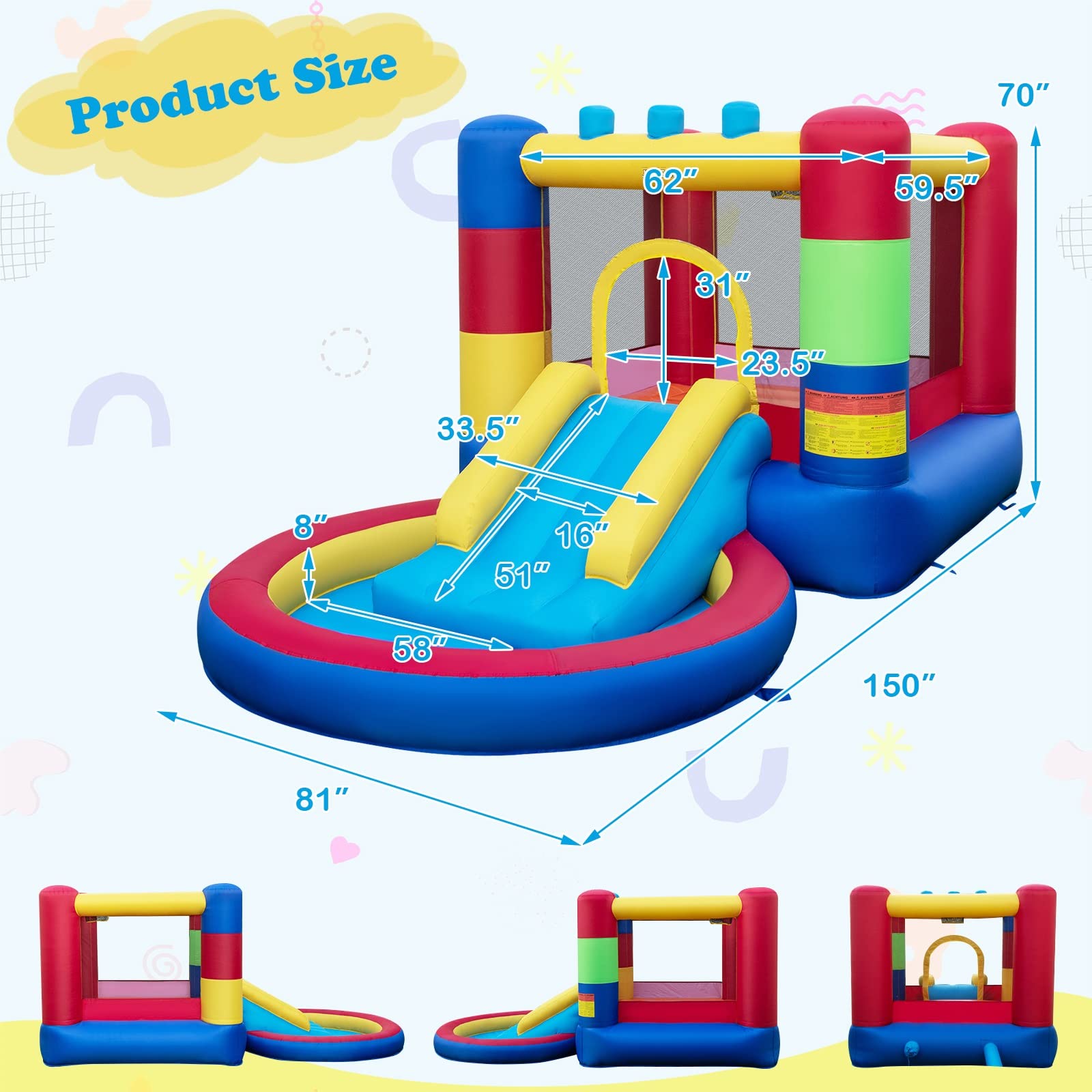 Costzon Inflatable Bounce House with Ball Pit, Bouncy House for Kids 5-12 Indoor Outdoor Party Family with 480w Blower