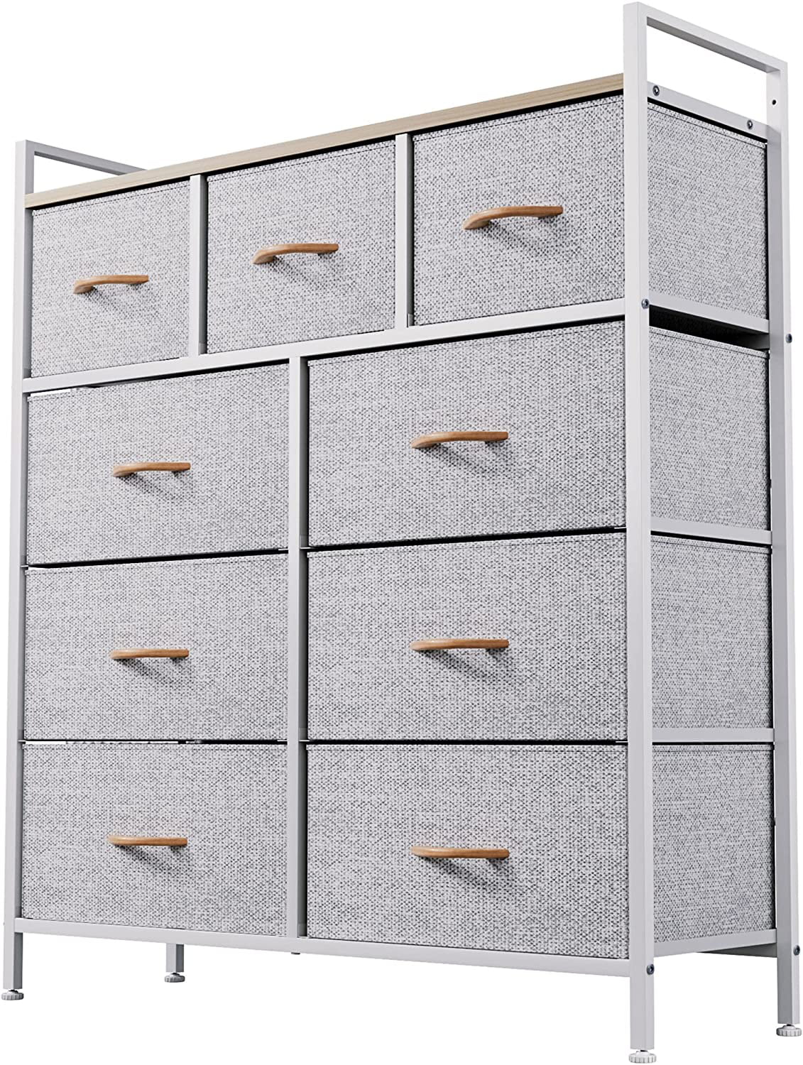 YITAHOME Fabric Dresser with 9 Drawers, Storage Tower Organizer Unit for Closet, Bedroom, Entryway, Light Grey