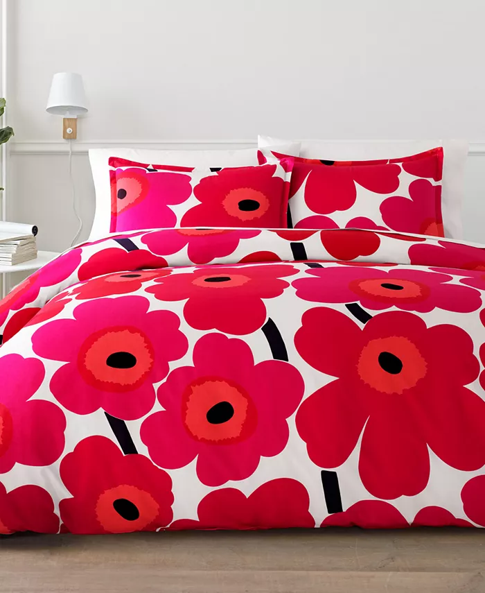 Marimekko Unikko Cotton Reversible 3 Piece Comforter Set， Full Queen