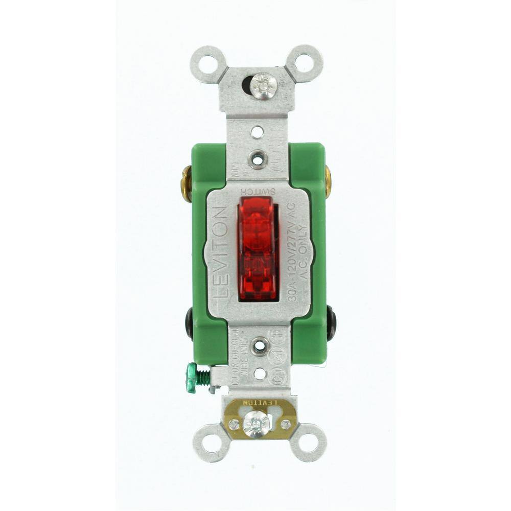 Leviton 30 Amp Industrial Grade Heavy Duty Double-Pole Pilot Light Toggle Switch Red 3032-PLR