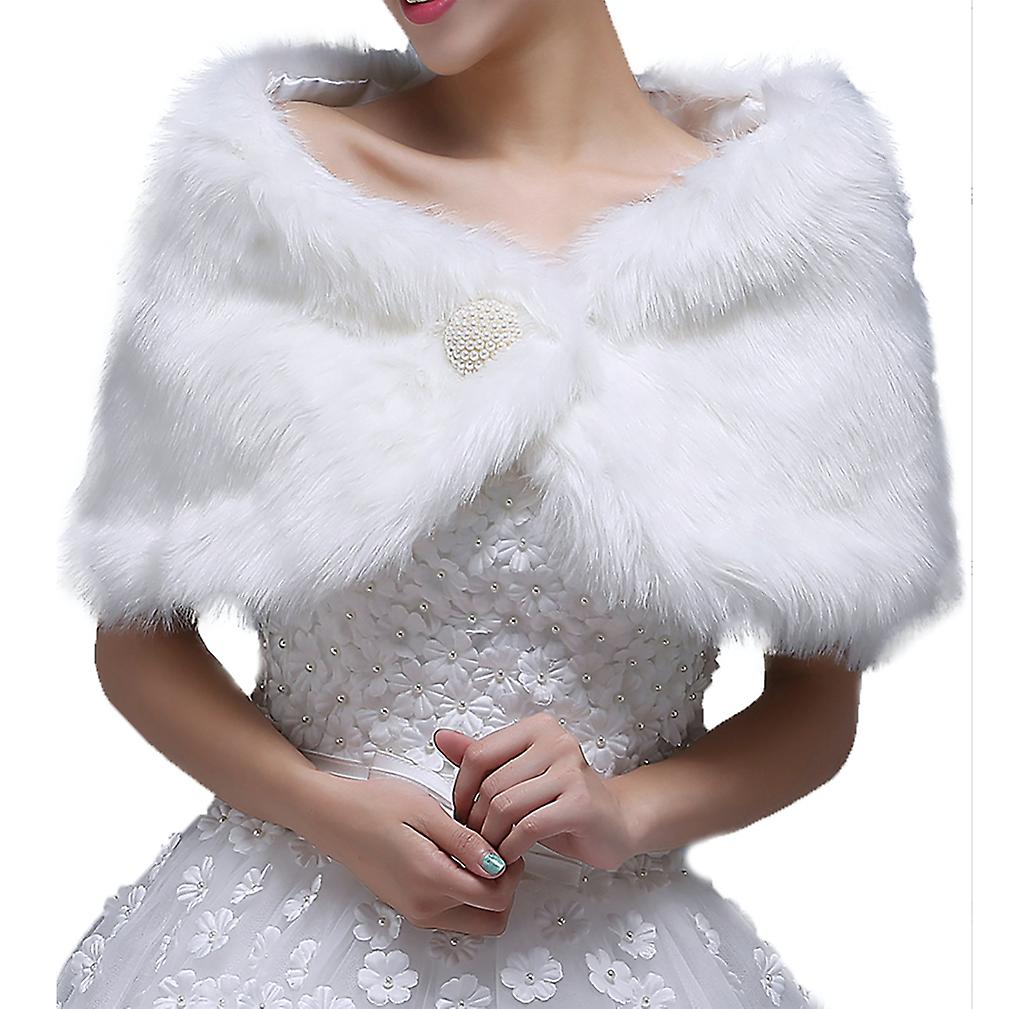 Women Winter Faux Furl Cape Shawl Wedding Soft Shoulder Shrug Wrap White