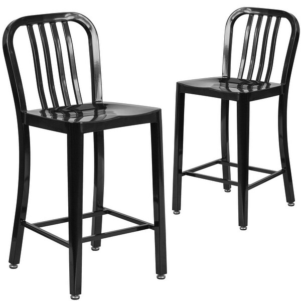 2 Pack 24'' High Metal Indoor-Outdoor Counter Height Stool w/ Vertical Slat Back