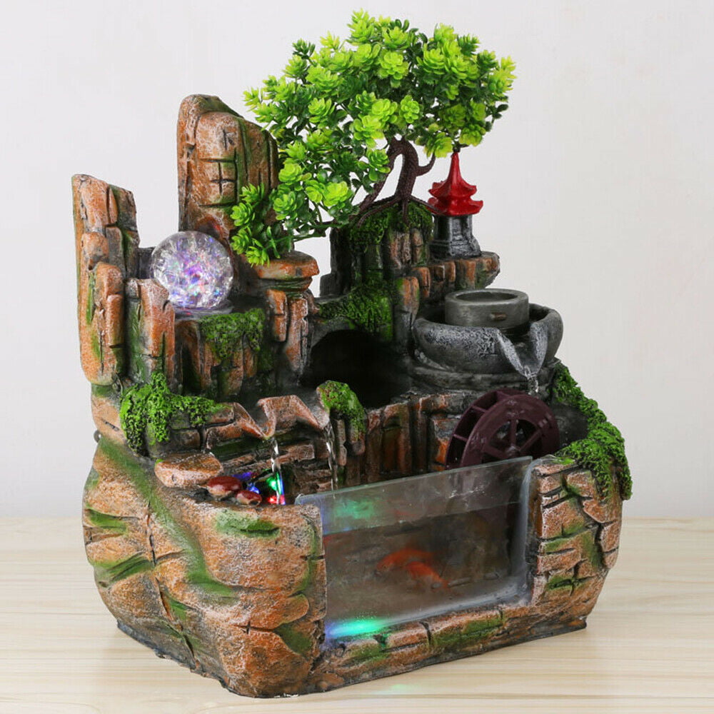 Wuzstar Rockery Fountain Waterfall，Tabletop Atomizing Humidifier Rockery Plants Bonsai with LED Lamp for Indoor Office