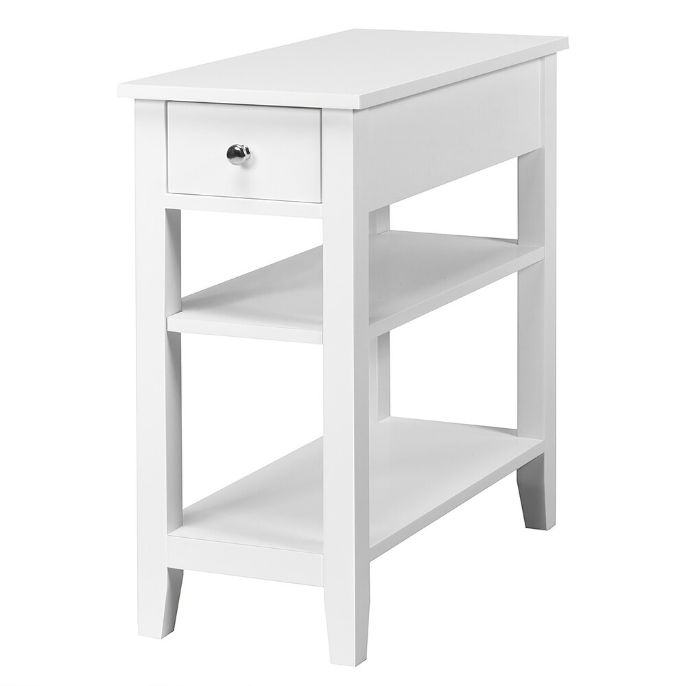 3 Tier End Table with Drawer Slideway and Double Shelves