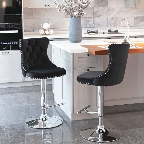 Swivel Velvet Barstools Adjusatble Seat Height from 25-33 Inch， Modern Upholstered Bar Stools (Set of 2) with Backs