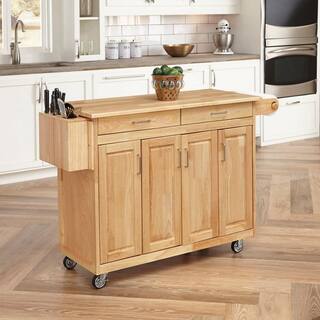 HOMESTYLES Natural Wood Kitchen Cart with Breakfast Bar 5023-95