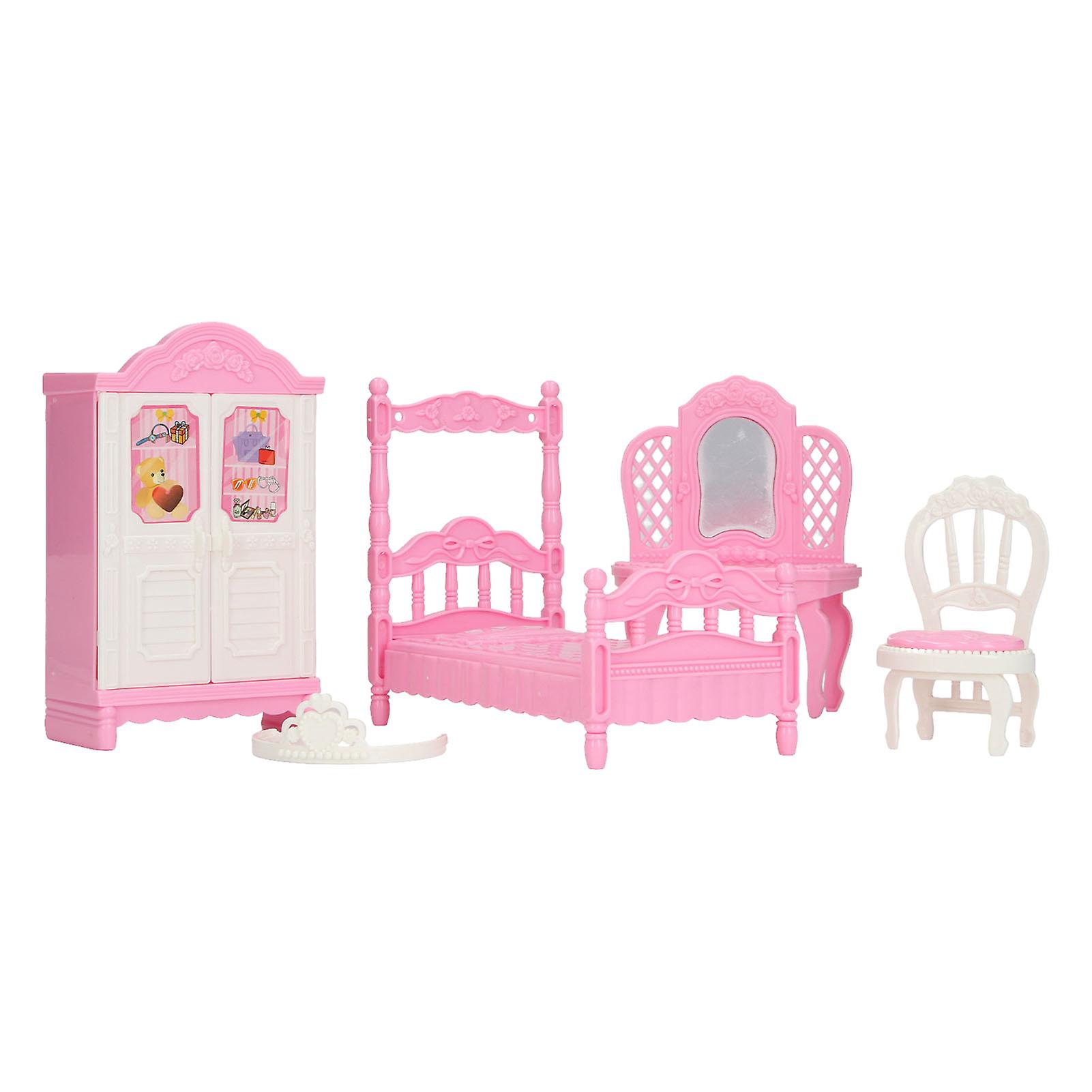 Bedroom Pretend Toy Bed Closet Dressing Table Easy Assemble Dollhouse Decoration Accessories