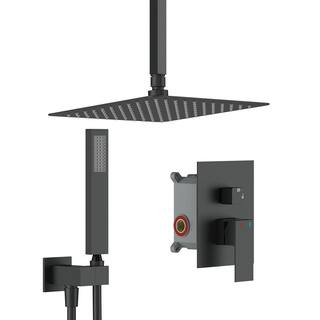 GIVING TREE 2-Spray Patterns with 2.0 GPM 12 in. Rain Shower Head Ceiling Mount Dual Shower Heads in Matte Black XLHDDTSH0014