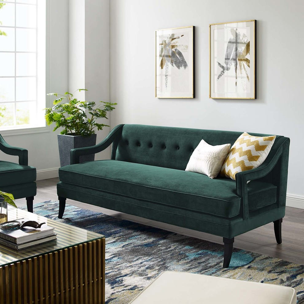 Modern Contemporary Urban Living Tufted Sofa  Velvet Fabric   Transitional   Sofas   by House Bound  Houzz