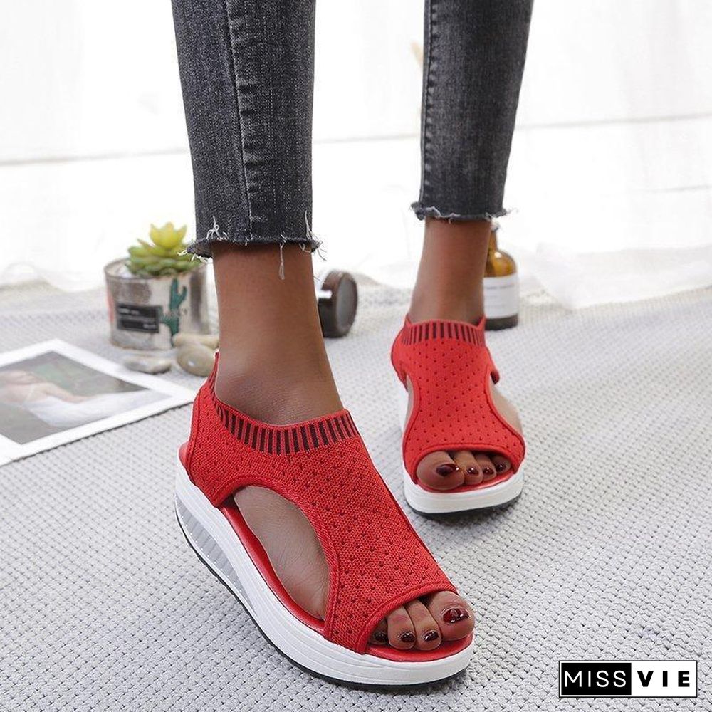 Women Thick-Soled Hollow Flyknit Sandal