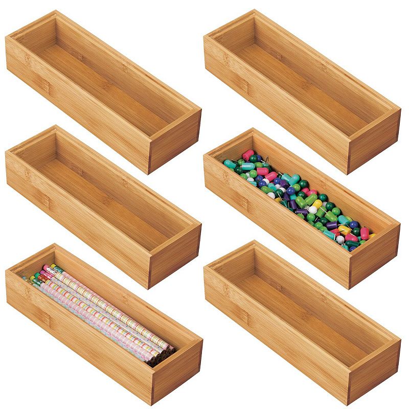 mDesign Wooden Office Drawer Organizer Box Tray - 6 Pack