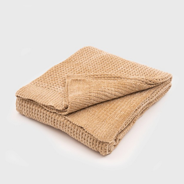 Shiny Waffle Chenille Knit Throw Blanket Evergrace