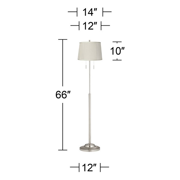 Tall Brushed Nickel Silver Beige Fabric Tapered Drum Shade For Living Room Bedroom Office House Home