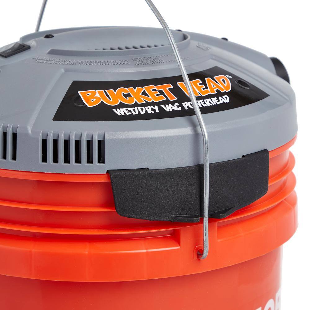 Bucket Head 5 Gallon 1.75 Peak HP WetDry Shop Vacuum Powerhead with Filter Bag and Hose