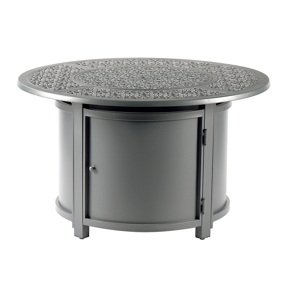 Round 44 in. x 44 in. Aluminum Propane Fire Pit Table with Glass Beads  Two Covers  Lid  57 000 BTUs