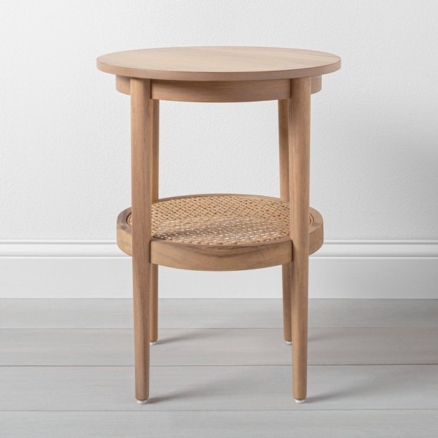 Wood amp Cane Round Accent Side Table With Magnolia