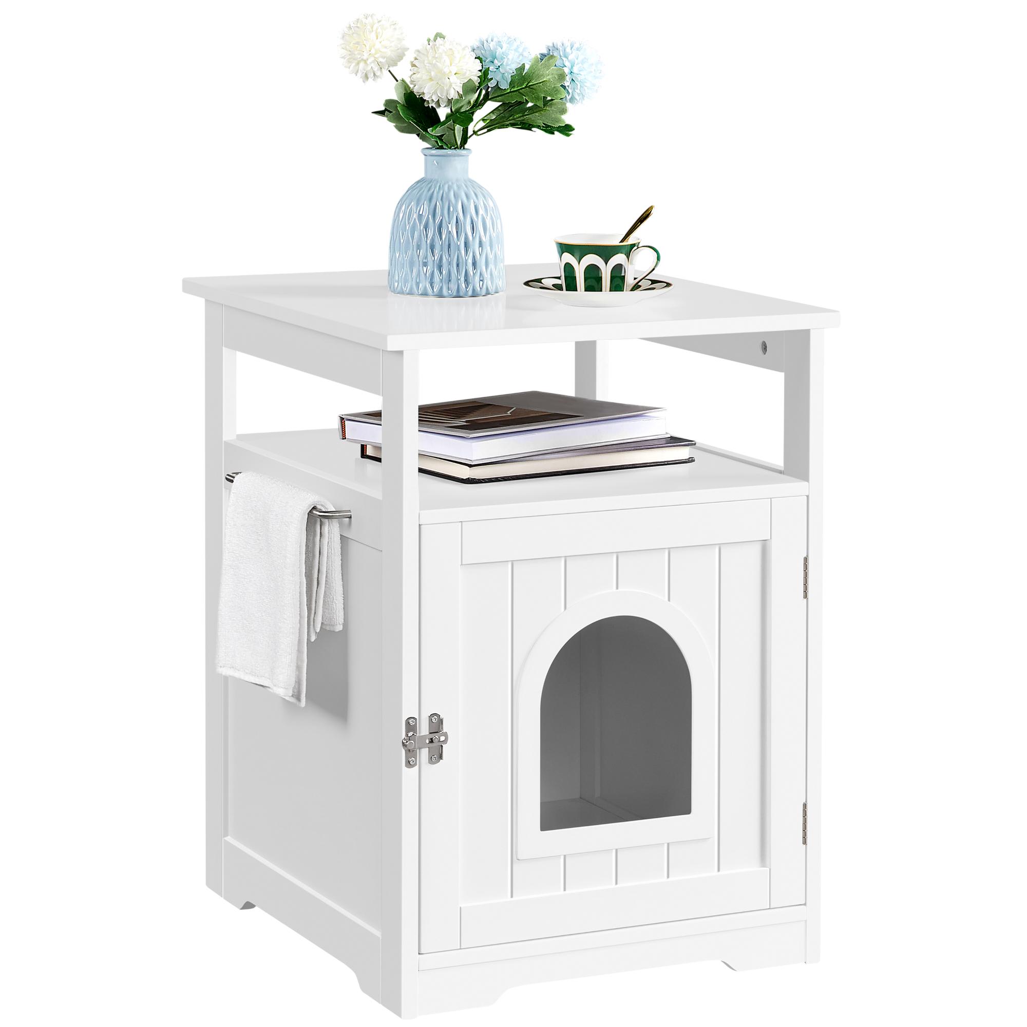 Topeakmart White Wooden Cat Litter Box with Open Shelf， 19.5