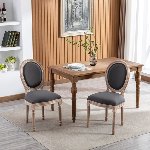 French-Style Round Back Upholstered Accent Dining Chairs with Solid Wood Leg for Dining Room Bedroom Kitchen，Set of 2