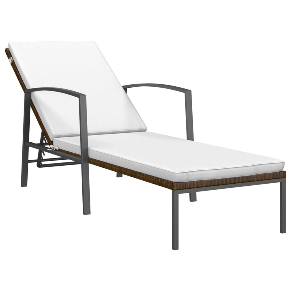 Sun Loungers  2 Pcs Rattan Chaise Lounge Chair W/ Table   Cushion