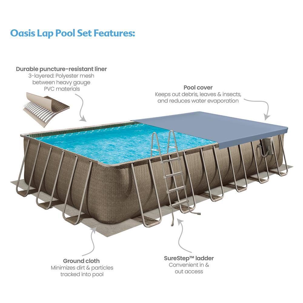 Funsicle 24 ft. x 12 ft. Rectangular 52 in. Deep Metal Frame Above Ground Pool Brown Basketweave P4N2412LB